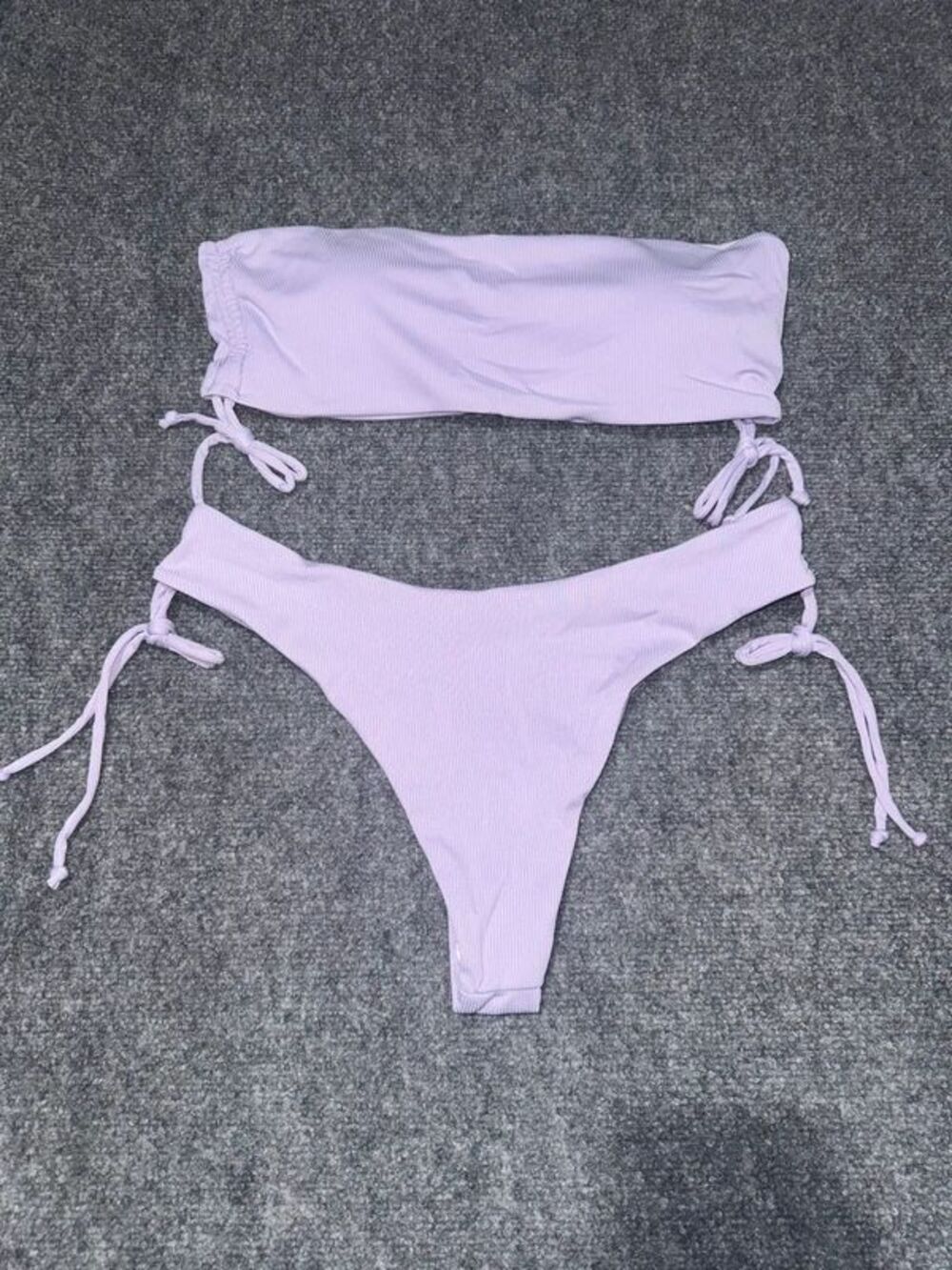 Lavender Ribbed Bandeau Bikini Set XL